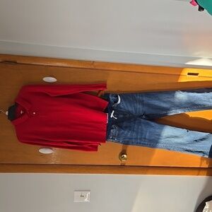 Old Navy red boy's  long sleeve polo shirt & Jeans " Karate" Style Old Navy Too.